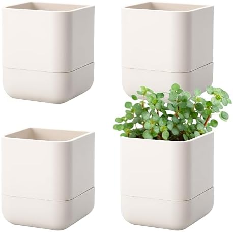 Phoenix Vine 4.5 Inch Wall Mounted Self-Watering Planter Pot for Indoor Houseplants and Herbs | Hanging Planter for Window Sills, Bathroom Walls, Home & Office Décor, Oatmeal, Set of 4, 01-B-G-4 by Phoenix+Vine