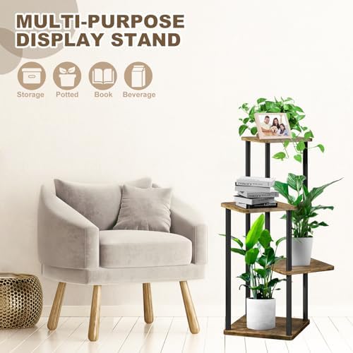 4 Tier Plant Stand Indoor, Thickened Metal Wood Corner Plant Shelf Stands for Multiple Plants, Indoor Tall Plants Stand Tiered Flower Holder for Living Room Patio Garden Balcony(Black+Brown) - Image 4