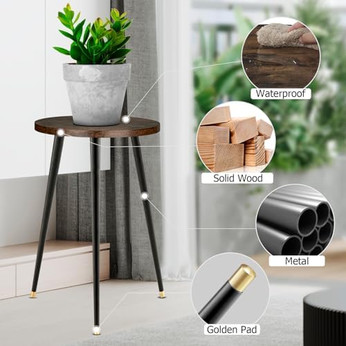 KINNARY Tall Plant Stand Indoor, Mid Century Wood Plant Stand Plant Table for Flower Pots, Heavy Duty Metal Plant Holder, Modern Home Decor Small Round Side End Table (11.8"x20") - Image 5