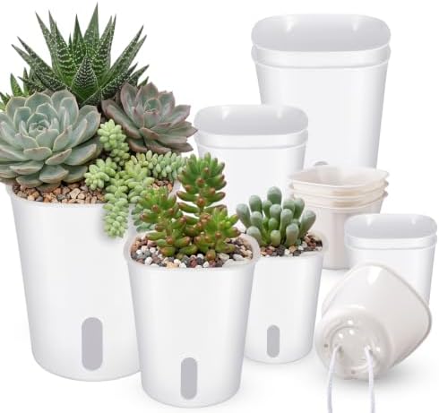 Ziliny Self Watering Pots Plastic Plant 3 Sizes Flower Plant Pot with Inner White Flower Pots for House Indoor Plants Plastic Self Watering Pot for Herbs Flowers (9 Pcs,S,M,L) by Ziliny