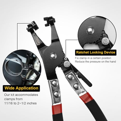 BETOOLL 9pc Hose Clamp Pliers, with Flexible Wire Long Reach Hose Clamp Clic R Type Swivel Jaw and Flat Band Pliers for Coolant Radiator Heater/Water Hose (Black) - Image 4