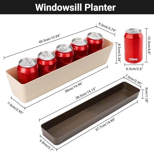 GREANER Window Boxes, 1 Pack 16 x3.8 Inch Indoor Rectangle Planter, Herb Succulent Cactus Window Box with Saucer, Modern Plastic Plant Pot for Windowsill, Garden Balcony, Home Office Outdoor Decor - Image 2