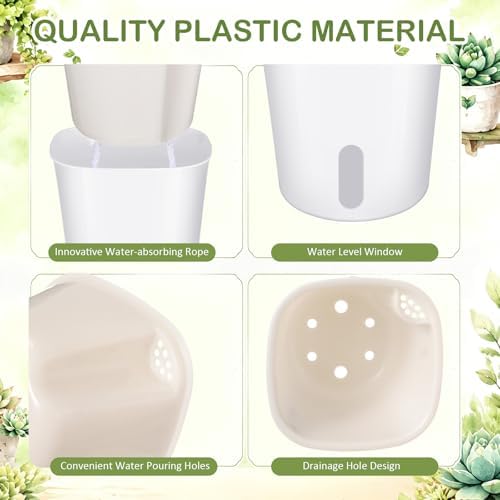 Ziliny 18 Pcs Self Watering Pots Plastic Plant 3 Sizes Flower Plant Pot with Inner White Flower Pots for Indoor House Plants Plastic Self Watering Pot for Herbs Flowers (S,M,L) - Image 3