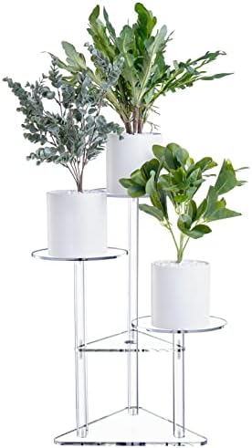 Sumerflos Acrylic Corner Plant Stand 3 Tier - Clear Indoor Plant Shelf Plant & Flower Display Rack Pot Holder for Living Room Balcony Window Modern by Sumerflos