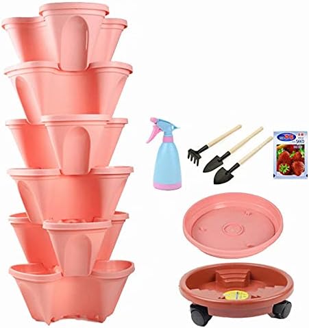 6 Tier Stacking Flower Pot Tower, Stackable Garden Vertical Planter Set, with Strawberry Seed and Garden Tool Set and Watering Can for Growing Strawberries, Herbs, Vegetables, Flowers, Outdoor - Image 2