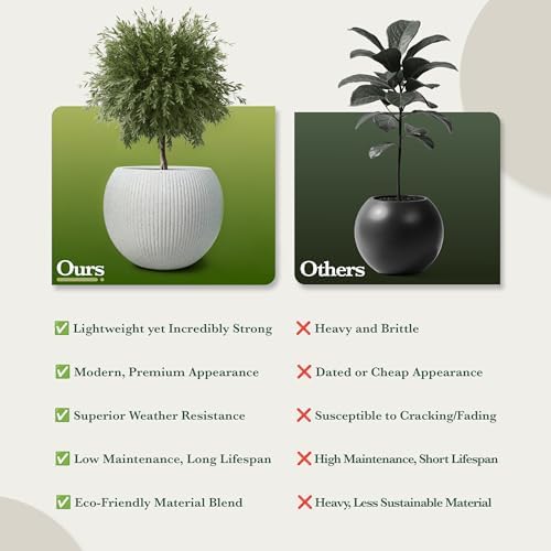 DTY Premium Mt Sherman Fiberstone Sphere Planter for Indoor Outdoor Use, Round Pot for Olive Tree, Lightweight, Smooth Finishes. 2 Coco Mats. Ribbed White, Medium 16.1'' D x 13.6'' H 11.8” Pot Opening - Image 4