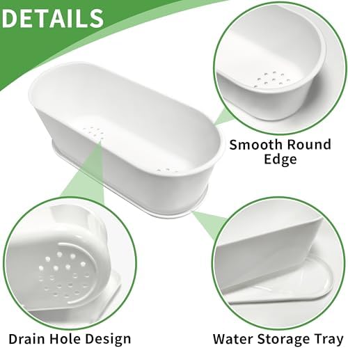 5 Set Window Herb Planter Box Rectangular,8.5x3.5 Inch White Plastic Planters with Multiple Drainage Holes and Trays,Indoor Succulent Cactus Mint Flower Pot for Windowsill,Garden Balcony - Image 3