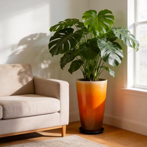 21 inch Tall Planters for Outdoor & Indoor Plants, Set of 2 Large Outdoor Planters for Porch, Tall Planter (Orange) - Image 6