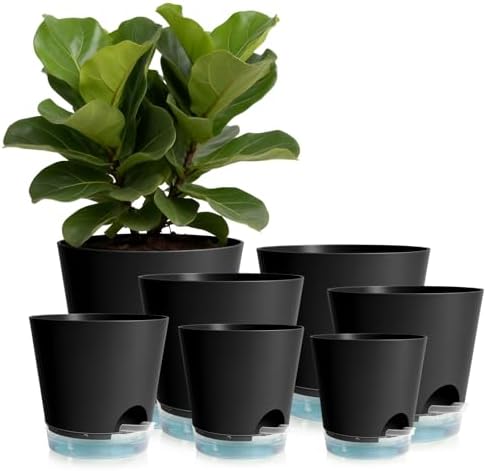 GARDIFE 2026 Upgraded Self Watering Plant Pots with Drainage Hole, 8/7/6.5/6/5.5/5/4 Inch Flower Planting Containers for House Plants, African Violet, Flowers, Cactus (Black, 8+7+6.5+6+5.5+5+4 inch) by GARDIFE