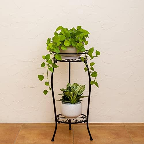 FaithLand 2 Tier Tall Black Metal Plant Stand Indoor Outdoor, 26.5", 2 Pack - Image 5