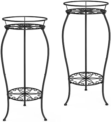 FaithLand 2 Tier Tall Black Metal Plant Stand Indoor Outdoor, 26.5", 2 Pack by FaithLand