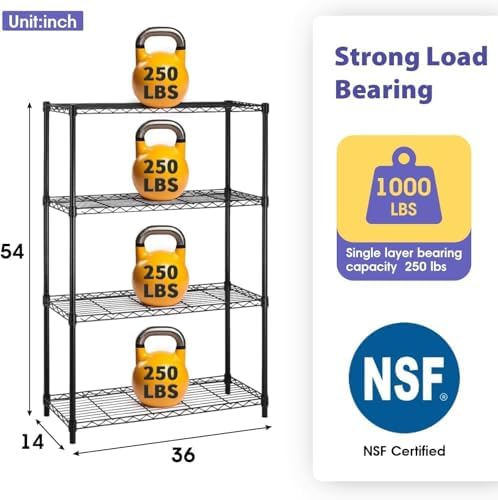 Meet perfect 4-Tier Wire Shelving Unit, 1000 lb, 35.5 x 14 x 54 in, Black - Image 3