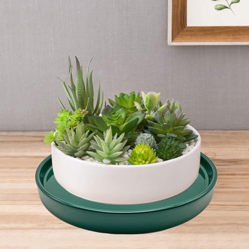 Yukfona Ceramic Plant Saucer Tray 1 Pcs 12 Inch Green, 12.5" OD x11.9 ID x1.6 Deep| Fits Flower pots Bottom≤ 11.9", Heavy Duty Glazed Round Planter Drip with Catch Basin for Indoor Outdoor Plants - Image 5