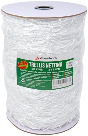 AlpineReach Trellis Netting 5 x 350 ft Heavy Duty Polyester White - 6 Inch Mesh Support Twine for Growing High Yield Tomatoes, Peas, Vine Climbing Plants Fruits Vegetables by AlpineReach