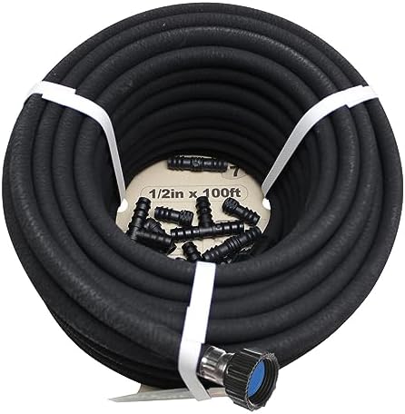 Soaker Hose 100ft - 1/2 Round Rubber Garden Soaker Hoses Kit, Heavy Duty Irrigation Drip Hose, Water Seeper Soaking Hose for Gardens, Flower Beds And Lawn Yard - Image 3