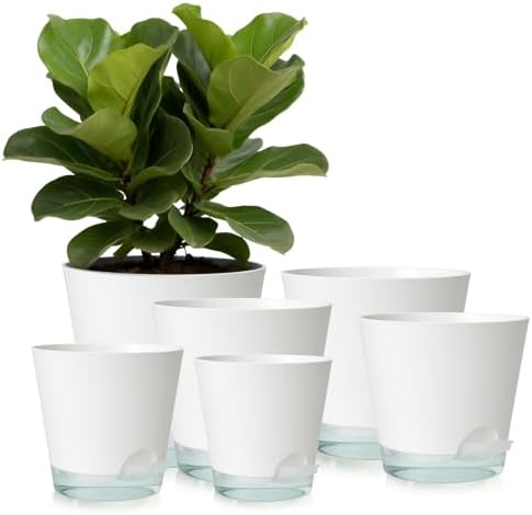 GARDIFE 2026 Upgraded Self Watering Plant Pots with Drainage Hole, 7/6.5/6/5.5/5/4 Inch Flower Planting Containers for House Plants, African Violet, Flowers, Cactus (White, 7+6.5+6+5.5+5+4 inch) by GARDIFE