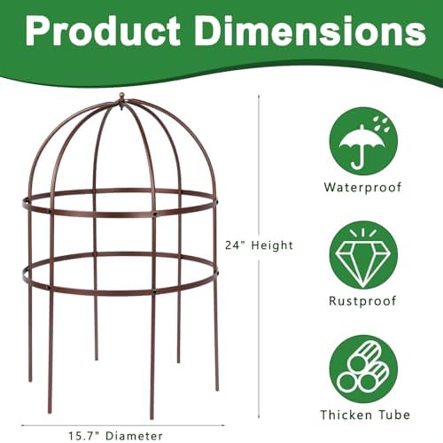 1 Pcs Jardin Bird Cage Plant Support 24" H Large Sturdy Grow-Through Flower Support Peony Cage Climbing Plant Support Trellis Sculptural Garden Decor for Perennial Flowers (Vintage Gold) - Image 2