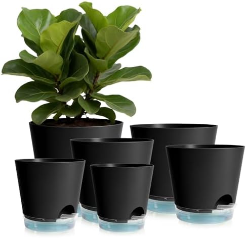 GARDIFE 2026 Upgraded Self Watering Plant Pots with Drainage Hole, 7/6.5/6/5.5/5/4 Inch Flower Planting Containers for House Plants, African Violet, Flowers, Cactus (Black, 7+6.5+6+5.5+5+4 inch) by GARDIFE