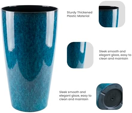 21 inch Tall Planter, Indoor Outdoor Planter Set of 2 Tall Outdoor Planters for Porch Large Planter Pot with Drainage Hole for Home Garden Front Door (Deep Blue) - Image 4