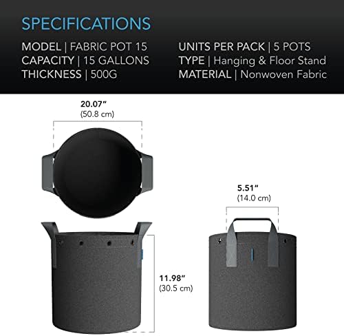 AC Infinity Heavy-Duty 500G Fabric Pots, 15 Gallon Grow Bags 5-Pack - Image 6