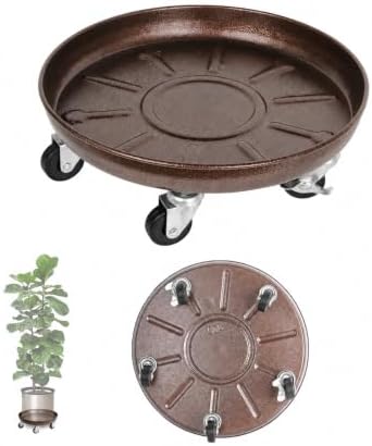 16" Metal Rolling Plant Caddy with Wheels, Indoor Outdoor, 2-Pack Brown by TADPOLEBABY