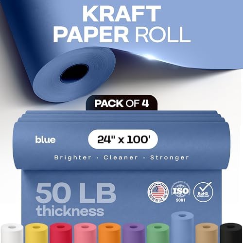 24" x 1200" (100 ft) Blue Kraft Paper Roll, Pack of 4 - USA-Made Quality Craft Paper for Gift Wrapping, Kids' Arts & Crafts, School Projects - 100% Recycled, 50 lb Natural Material by IDL Packaging - Image 4