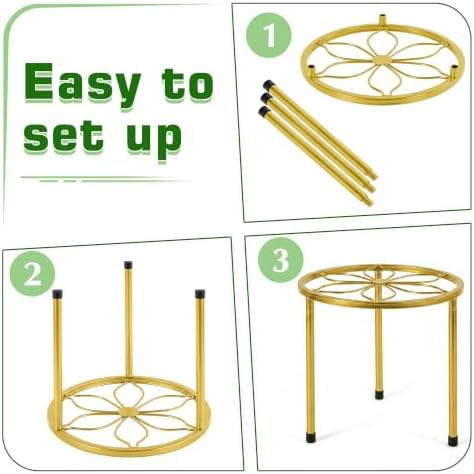 VECELO Metal Plant Stands Set of 5, Multiple Heavy Duty Flower Pot Stand, Round Plant Holder, Gold - Image 6