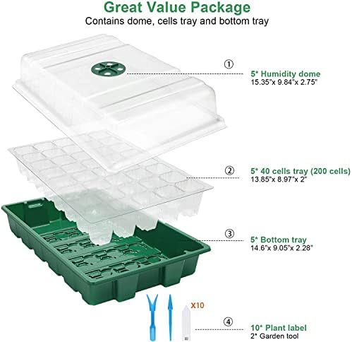 MIXC 5 Pack Seed Starter Tray, 200Cell Mini Propagator Greenhouse Grow Kit - Image 7