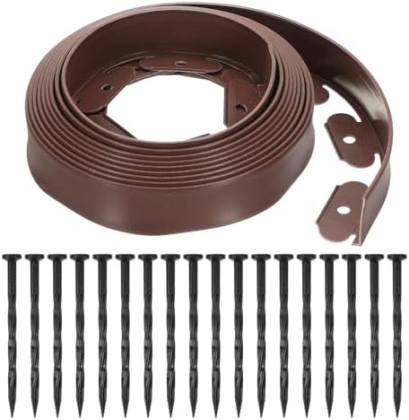 uxcell Landscape Edging, 1Pcs 20FT x 2" - Garden Edging Kit with 18 Stakes, Landscape Edging Border for Garden Lawn Flower Bed Yard Grass (Brown) by uxcell