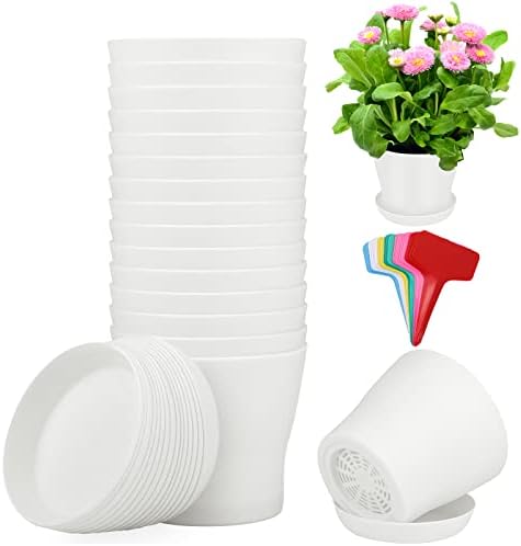 ADXCO 16 Pack 4 Inch Plastic Planters Assorted Flower Plant Pots Seedling Nursery Pots with Tray, Outdoor Indoor Plants for Seedling, Transplanting, Cutting, White by Unknown