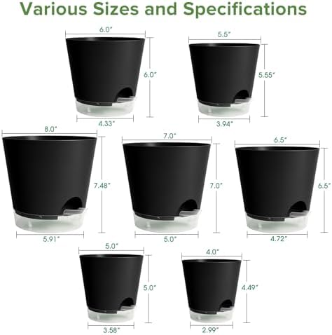 GARDIFE 2026 Upgraded Self Watering Plant Pots with Drainage Hole, 8/7/6.5/6/5.5/5/4 Inch Flower Planting Containers for House Plants, African Violet, Flowers, Cactus (Black, 8+7+6.5+6+5.5+5+4 inch) - Image 2