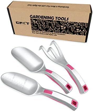 Garden Tool Set, 3PC Bend Proof Gardening Tool Kits (Soil Scooper, Garden Trowel, Cultivator Hand Rake), One-Piece Aluminum, Garden Gift Pink by Unknown