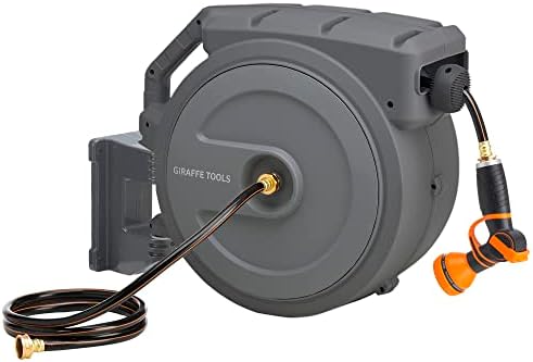 Giraffe Tools Retractable Garden Hose Reel 1/2"130FT Metal Bracket by GiraffeTools