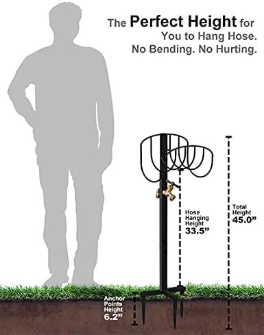 Artigarden Freestanding Garden Hose Holder Stake with Brass Faucet, Heavy Duty Metal Water Pipe Storage Stand Rack for Outdoor - Image 6