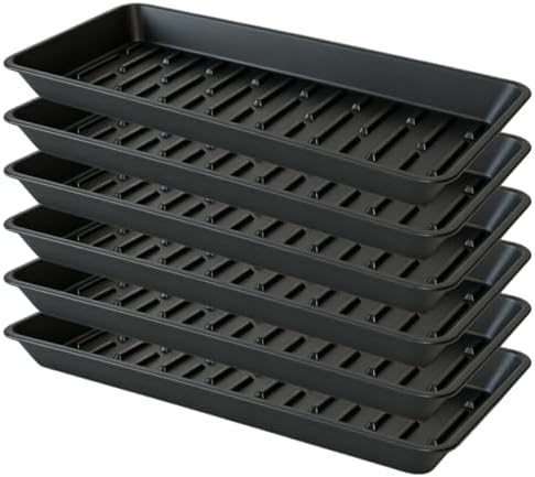6 Pack Plastic Plant Trays Rectangular 14 Inch, Indoor Outdoor Plant Saucers with Drip Protection, Windowsill Planter Tray, 7 x 14.5 Inches, Black by Afrine