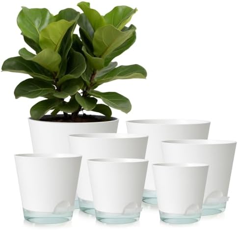GARDIFE 2026 Upgraded Self Watering Plant Pots with Drainage Hole, 8/7/6.5/6/5.5/5/4 Inch Flower Planting Containers for House Plants, African Violet, Flowers, Cactus (White, 8+7+6.5+6+5.5+5+4 inch) by GARDIFE