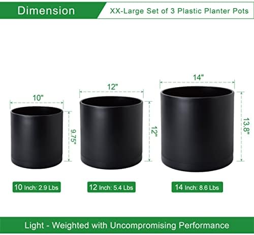 D'vine Dev 3-Pack Plastic Pots & Saucers, 10/12/14 in, Black, 74-V-B-6 - Image 2