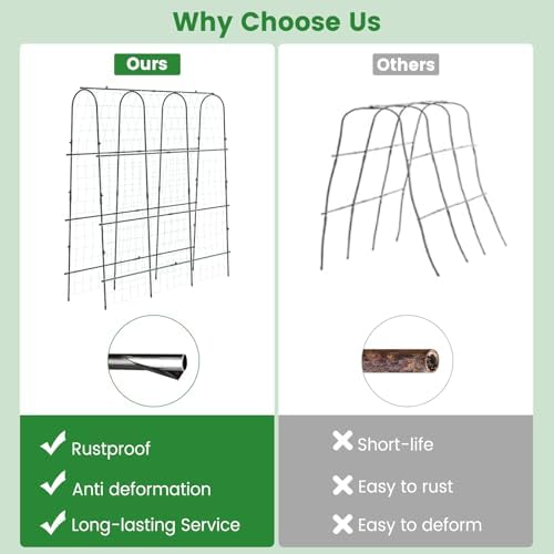 71" x 71" Cucumber Trellis for Raised Bed, Garden Arch Trellis Metal Plant Support Frame with Netting, Sure-Clips & Ground Stakes, U-Shaped Garden Trellis for Climbing Plants Outdoor - Image 2