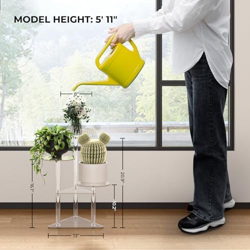 Sumerflos Acrylic Corner Plant Stand 3 Tier - Clear Indoor Plant Shelf Plant & Flower Display Rack Pot Holder for Living Room Balcony Window Modern - Image 3