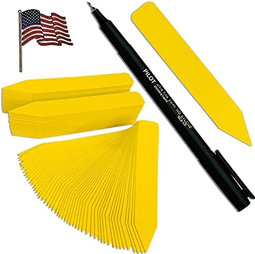 5" x 5/8" Yellow Premium Pot Stakes with Marker - 2,000 Pcs - Plastic Plant Tags and Labels - Nursery Garden Tree Labels Waterproof Writeable | Made in The USA | by Tagkrafters