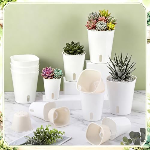 Ziliny 18 Pcs Self Watering Pots Plastic Plant 3 Sizes Flower Plant Pot with Inner White Flower Pots for Indoor House Plants Plastic Self Watering Pot for Herbs Flowers (S,M,L) - Image 4