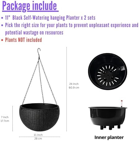 LaLaGreen Indoor Hanging Planters (11in, 2 Pack) Self-Watering Flower Pots - Image 2