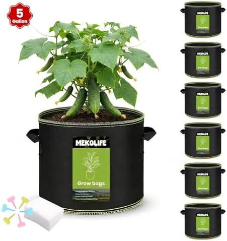 MEKOLIFE 6-Pack 5 Gallon Fabric Grow Bags, Breathable Planters with Handles - Image 2