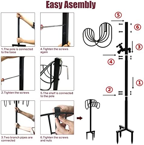 Artigarden Freestanding Garden Hose Holder Stake with Brass Faucet, Heavy Duty Metal Water Pipe Storage Stand Rack for Outdoor - Image 7