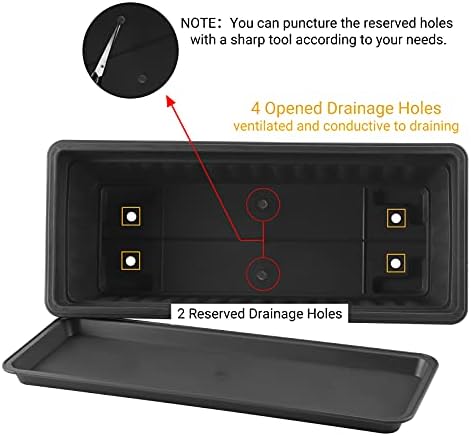 GREANER Rectangle Planters for Indoor Plants, 3 Pack Long Outdoor Plastic Flower Boxes Vegetable Growing Pots 16.9x7.48 Inch with Tray for Garden Balcony Windowsill House DIY - Black - Image 3