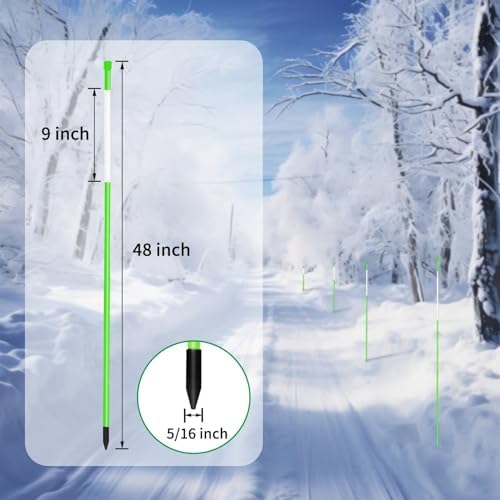 Growsun Driveway Marker 48 inch Green Fiberglass 5/16 inch Dia Snow Fence Reflective Plow Stakes for Yard Walkways Parking Lots Safety Rods Edge, 50 Pack - Image 2