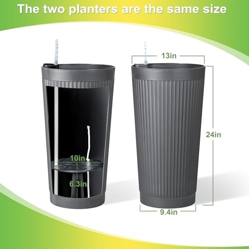 TUYOHW Set of 2 Large Round Tall Planter for Indoor or Outdoor 24" Flower Pots for Porch, Patio, Backyard, Large Planters for Outdoor Indoor Plants - Image 2