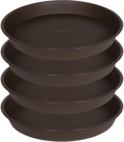 4 Pack of 14 inch Plant Saucers Bird Bath Bow Round, Plastic Plant Saucer Tray for Pots, White Planters for Indoor Plants, Plant Trays for Planter 12-15" (14", Dark Brown) by Bleuhome