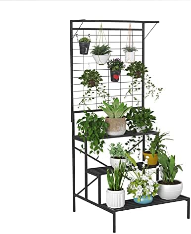 Zhongma 3 Tier Large Heavy Duty Plant Stand with Hanging Plant pot shelf, 35.43 x 33.27 x 78.74, Tall multi layer Plant Holder for Home, Garden, Each Tier: 35.43 L x 10.5W, Easy to Hold Large Plant - Image 7