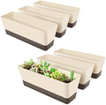GREANER 6 Pack Window Box Planter,12x3.8 Inch Rectangle Herb Planter with Saucer, Modern Indoor Small Succulent Cactus Plastic Plant Pot for Windowsill, Garden Balcony, Home Office Outdoor Decoration by GREANER